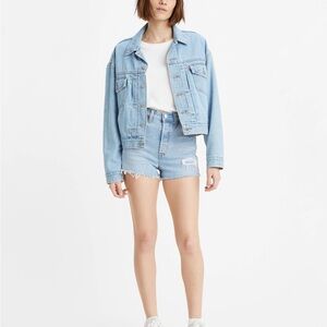 Levi's Ribcage High Waist Denim Shorts in Tango Pulse